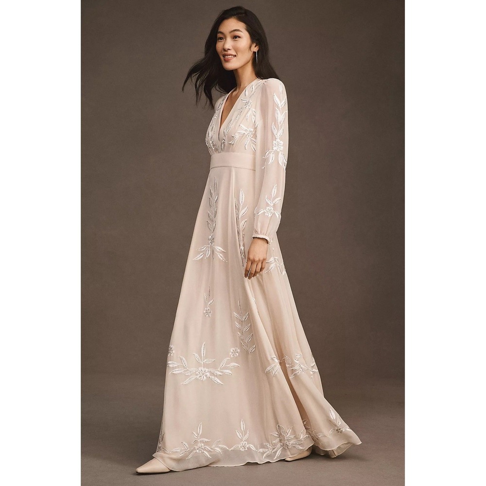 NWT BHLDN Belize Embroidered A-Line Long Sleeve V-Neck Gown Dress Sz 18